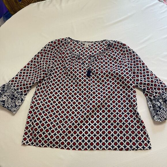 Tommy Bahama Red White Blue Cotton Tunic Top Size Medium - Picture 1 of 13